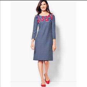 Talbots Striped Casual 3/4 Sleeve Stretch Floral  Mini Dress Size: M